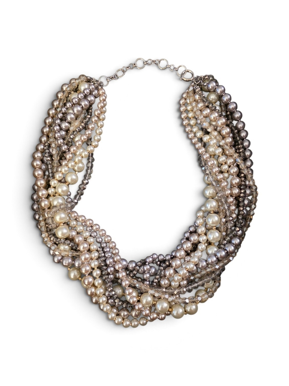 Source Unknown Multi-Strand Twisted Pearl Necklace - Pearl, Cream, Gray